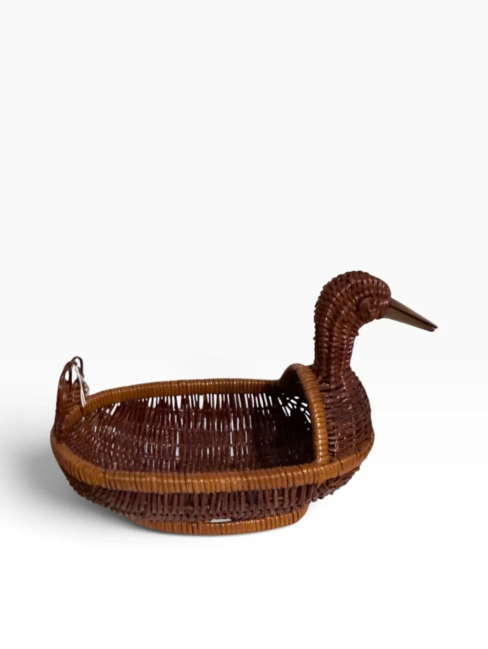 Vintage Wicker Duck Basket Handwoven Rattan Bird Goose Boho Farmhouse Decor